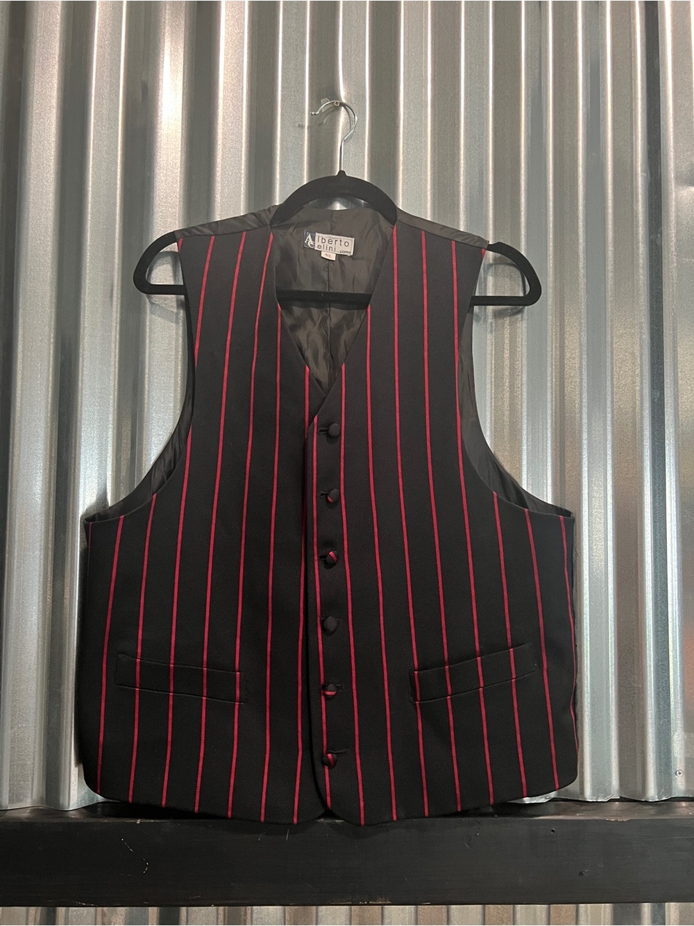 Black Vest with Red Pinstripes - Men's Tailored Waistcoat